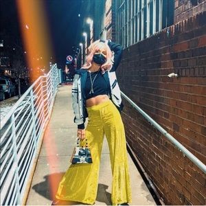 Free People Chartreuse /lime Velvet Wide Leg pants